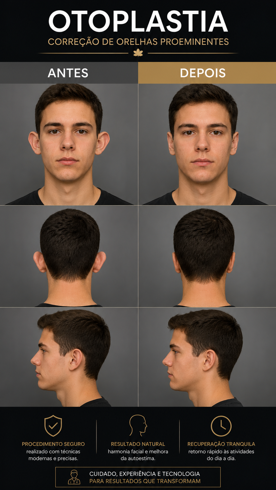 Otoplastia masculino — antes e depois
