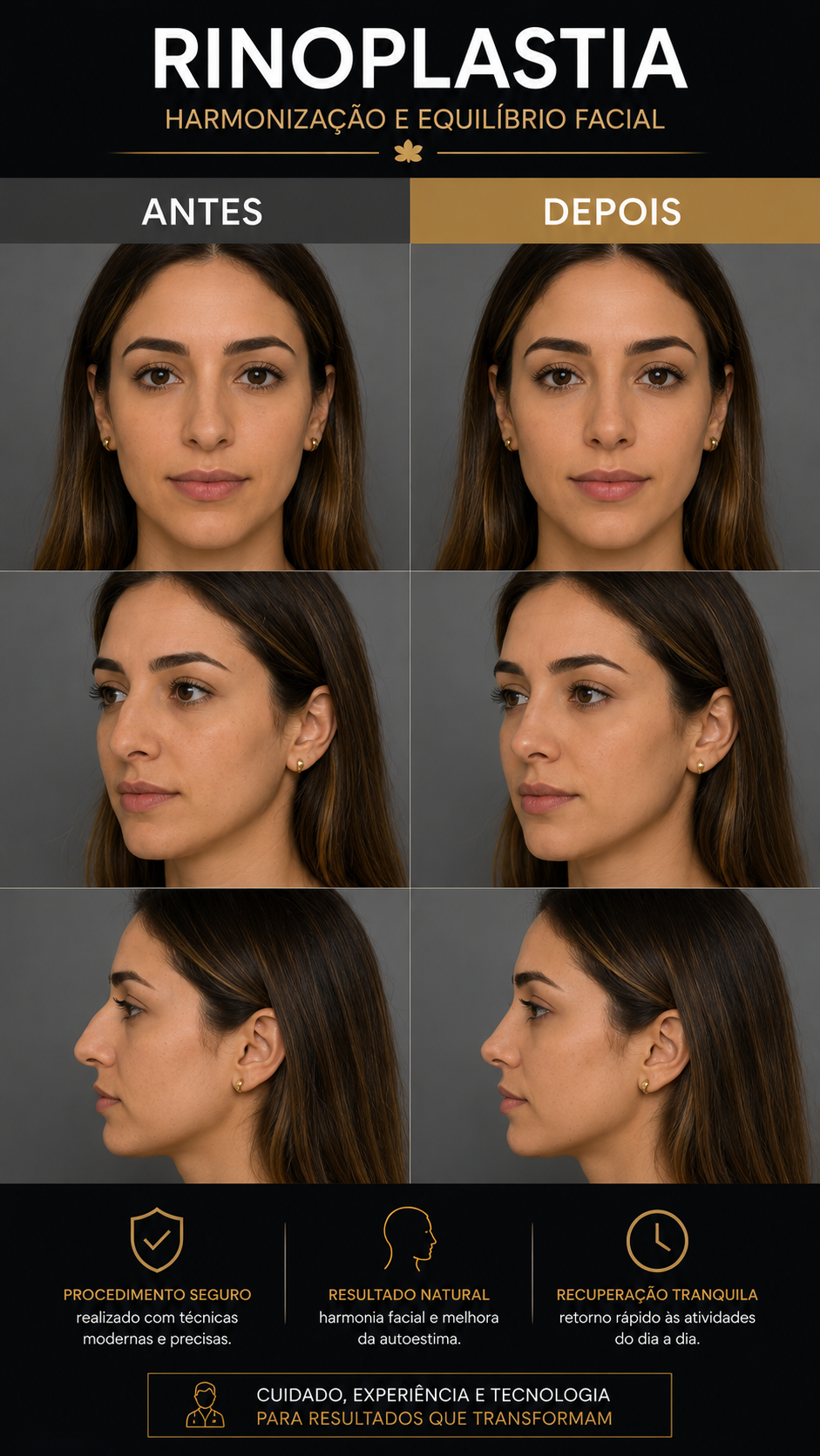 Rinoplastia feminino — antes e depois